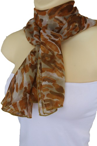 Sciarpa donna moda beige lunga tessuto ampia arancione floreale collo cravatta righe avvolgenti - Foto 6 di 12