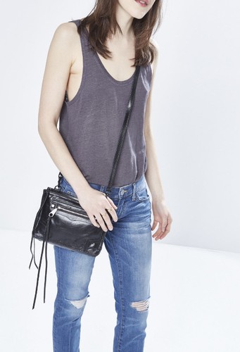 Borsa a tracolla Rebecca Minkoff Regan nuova con etichette pelle nera/hardware nero pochette $195 - Foto 2 di 12