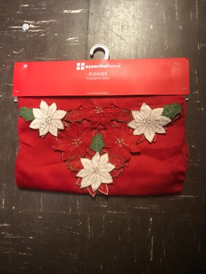 Christmas Table Runner 13x72'' Size Essential Home Poinsettia Spirit