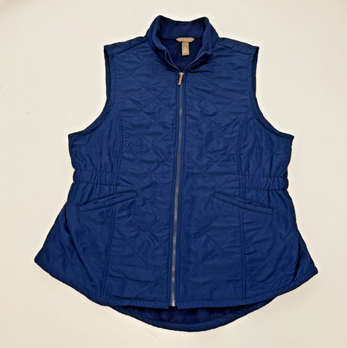 Bit & Bridle Women's Quilted Zip Front Fleece Lined Vest Navy Blue Size XL
