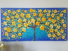 QUADRO ALBERO DELLA VITA CON FIORI MATERICO DIPINTO A MANO 1 metrox50x4cm RIF229