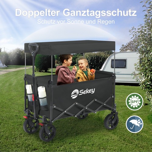 Sekey Bollerwagen mit Abnehmbare Dach Handwagen für Ausflug Strand Camping 150KG - Bild 2 von 8