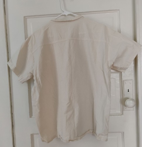 L Beige Guayabera Shirt - Geometric Embroidery - Good Cond. - Picture 2 of 5