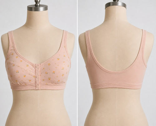 Set Of 3 Pink Floral Wireless Front Closure Bralette Bra, Size L, Cup B
