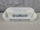 Vintage Glasbake Blue Floral Nesting Baking Dishes Set of 2 Milk Glass USA