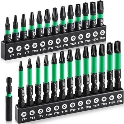 27PCS Impact Torx Bit Set (TT7-TT40), S2 Steel Security with Tamper Proof & Magn