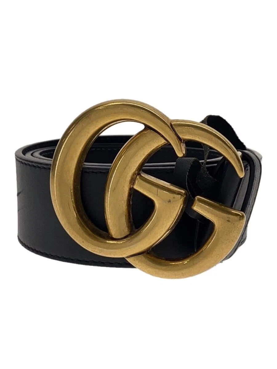 GUCCI Trou de Ceinture Utilisable Endommagé avec Boucle GG Ceinture Cuir BLK Homme 