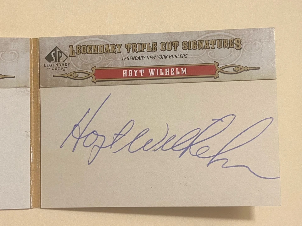 2011 SP LEGENDARY CUTS RUBE MARQUARD CARL HUBBELL HOYT WILHELM TRIPLE AUTO 5/5 - Image 4 of 4