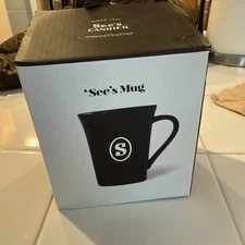See's Candies Since 1921 Coffee Mug Black with Checkered Handle "Sees The Day"