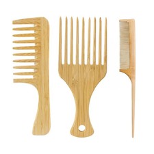 1Pcs Natural Bamboo Wooden Hair Comb Anti-Static Afro Fork Combs For Women Round