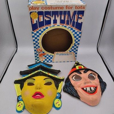 Lot Of 2 Vtg Halloween Plastic mask Ben Cooper Asian Princess & Witch With Box