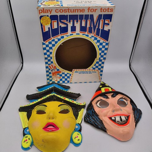 Lot Of 2 Vtg Halloween Plastic mask Ben Cooper Asian Princess & Witch With Box