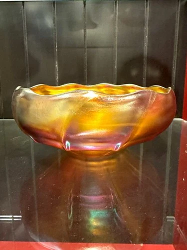 Original Tiffany Studios Iridescent Gold Glass Wavy Bowl LCT Favrile Amazing!!