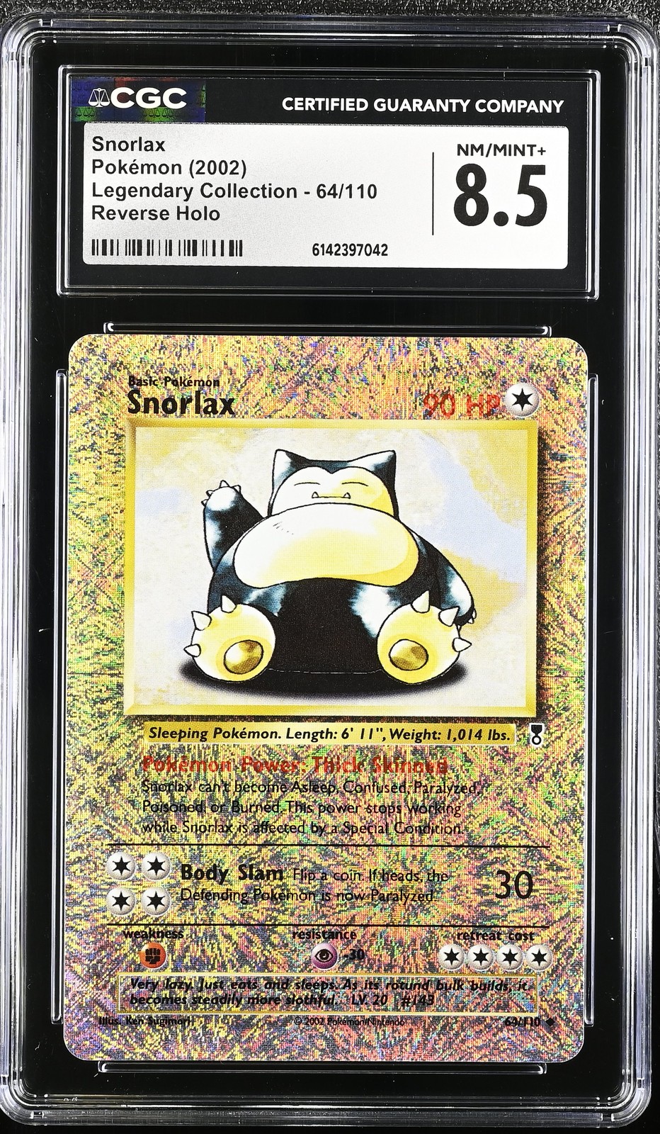 CGC 8.5 NM/MINT+ Snorlax 64/110 Legendary (Collection) Reverse Holo Pokemon Card