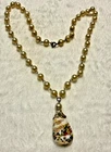 Vintage Estate Faux Pearls Milk Glass Teardrop Pendant with Gold Colored Flecks