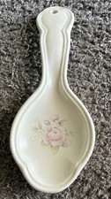 Vintage Pfaltzgraff Tea Rose Spoon Rest Creamy White Pink Rose USA
