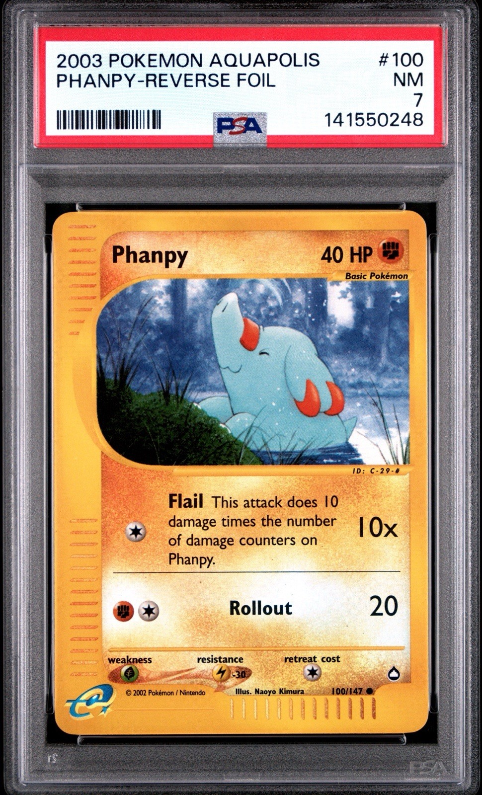 2003 Pokemon Aquapolis #100 Phanpy Reverse Foil PSA 7 Card NM Free Ship NEW CERT