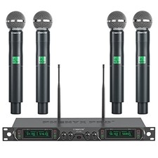 Phenyx Pro 4-Channel UHF Wireless Microphone System, 4 Handheld Mics 260ft PTU