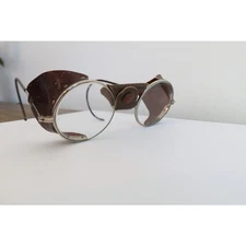 Vintage Cesco Steampunk Motorcycle Glasses Safety Glasses Leather Side Shields 