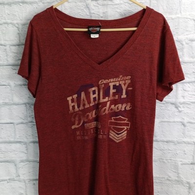 Harley Davidson Womens XL T-Shirt V-Neck Red Heather Biggs San Marcos CA Graphic