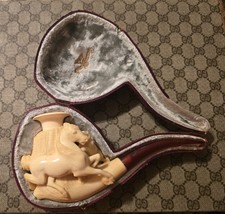 William Demuth Company Antique Meerschaum Horse Wolf Pipe OSS NEW Amber Stem 9"