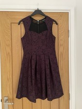 Warehouse Fit & Flare Dress Size 12 Pleated Skirt Burgundy Crochet/Lace Look