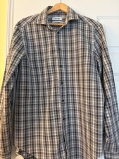 Calvin Klein Shirt Mens Medium 15.5 34/35 Steel Slim Fit Stretch Button Up Plaid