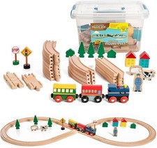 Wooden Train Set 35 Piece All in One Wooden Toy Train Tracks Set wi... Fast Ship