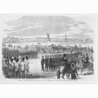Review of the Kent Volunteer Corps on Chatham Lines - Antique Print 1865