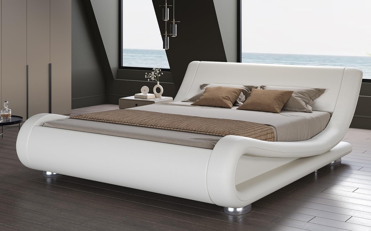 King Size Upholstered Bed Frame, Deluxe Low Profile Sleigh Bed