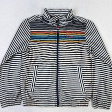 Quiksilver Kids Boys Navy Blue Striped Windbreaker Jacket Hooded Size 12