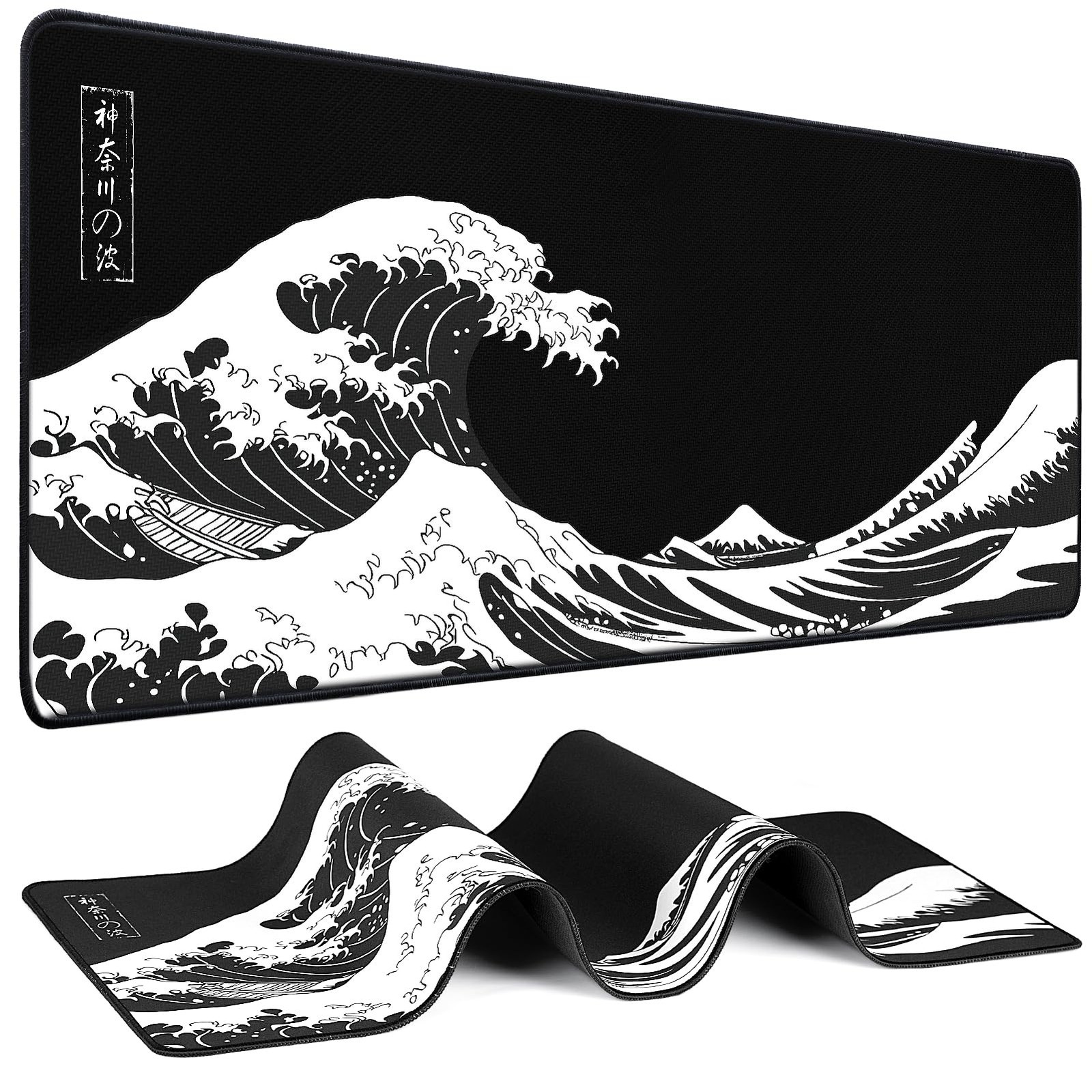 Mouse Pad Gaming - Desk Mat for Keyboard and 31.5L x 11.8W inches, Black Wave