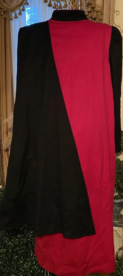 Vintage 80s Women’s Maxi Wool Coat Chic Two Tone Black/Red Colorblock Size Large - Изображение 3 из 4