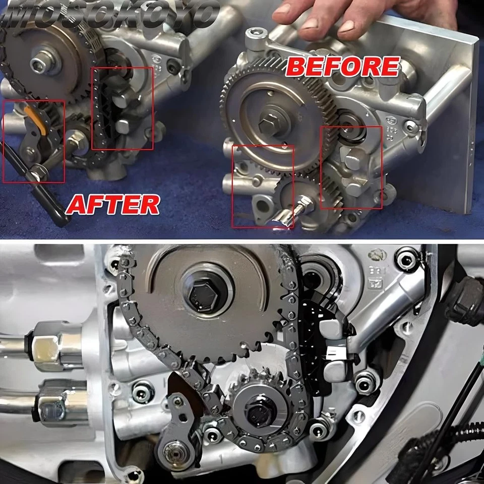 Tensor de cadena + guía + herramienta de descarga + junta de cubierta apta para Harley Twin Cam Foto 4 de 4