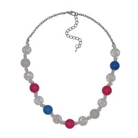 Steuer Modeschmuck Kette Collier Halskette Metall GläNzend Achat Blau Pink Weiß