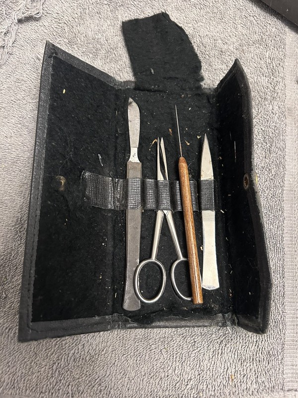 Antique Travel Medical Kit The Will Corporation Scalpel Scissors Tweezers Needle