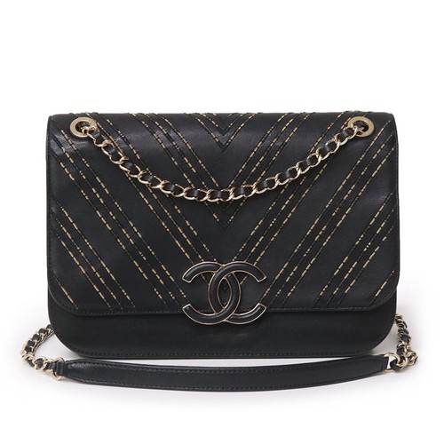 CHANEL Flap V Stitch Chain Shoulder Bag 2WAY Crossbody Coco Mark Sheepskin Calfs