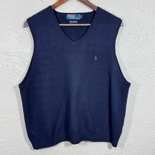 Vtg Polo Ralph Lauren Sweater Vest Large Lambswool Navy Ivy Preppy Americana 90s