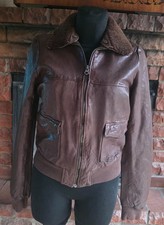 Hilfiger Denim Cila Brown Genuine Leather Bomber Jacket Size M New With Tags