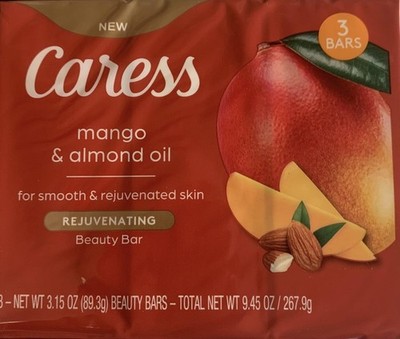 Caress Mango Almond Oil Bar Soap Moisturizing Body Wash For Smooth Skin 3.75 Oz