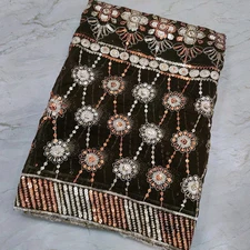 Indian Vintage Long Dupatta Scarf Sequins Hand Embroidery Georgette Veil Stole L