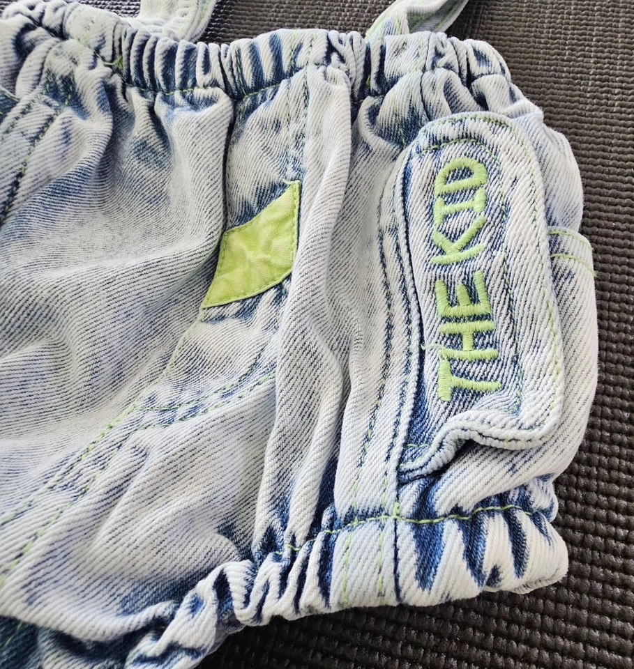 Hopscotch Baby Denim Suspender Romper Acid Wash Blue Green Patch 0–6 Months - Image 3 of 4