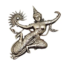 Vintage Sterling Silver Siam Detailed Figural Dancing Goddess Brooch
