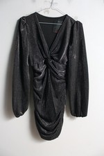 Made in Italy Womens Shimmery Ruched Bodycon Dress - Black - Size Small (c57)