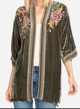Johnny Was Peacock Embroidered Velvet Kimono Women's Size : Medium