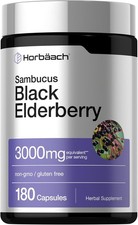 Black Elderberry Capsules 3000mg 180 Pills Non-gmo Gluten Free By Horbaach