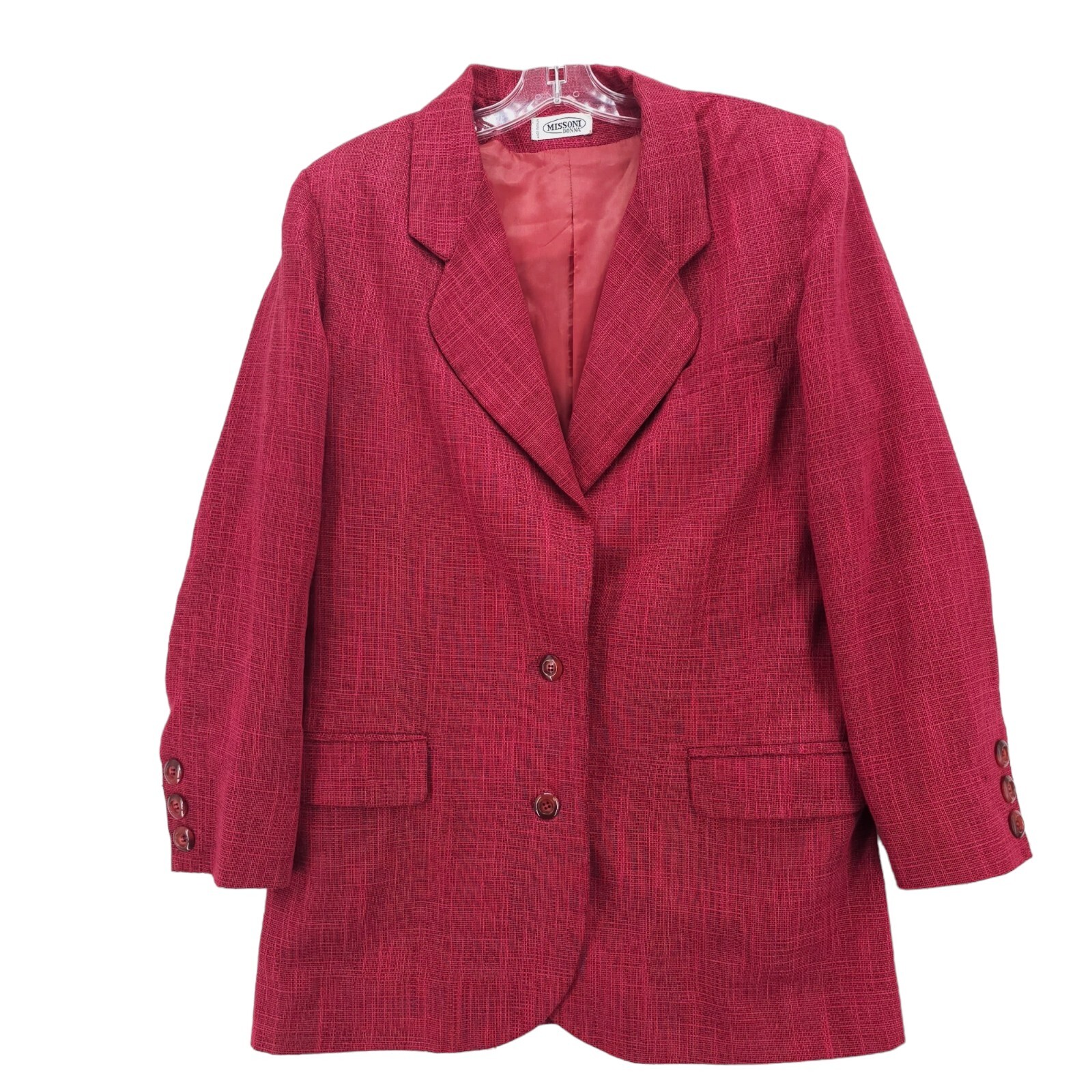 MISSONI DONNA Vintage Woven Blazer in Pink Red Gray Size L-image