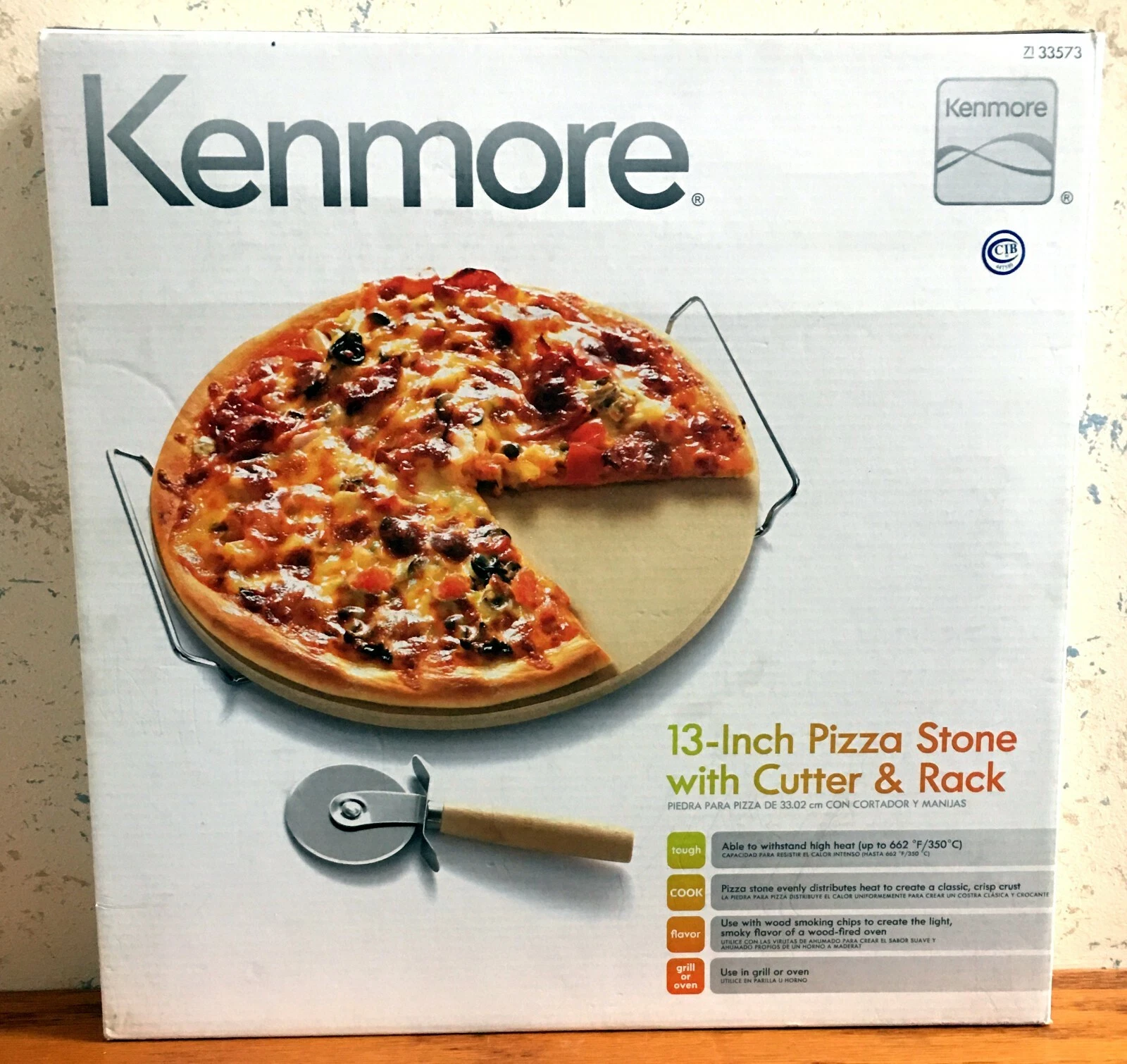 RARE Sears Kenmore 13" Pizza Stone with Cutter & Rack 33573 NEW IN BOX FREE SHIP