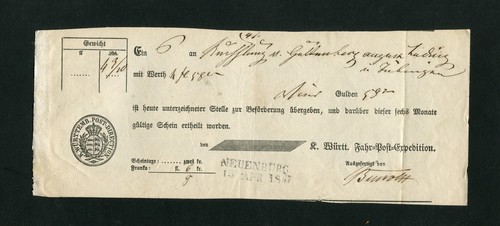Württ Postmark Di Neuenbürg L2 Di 1857 (BLN-5)
