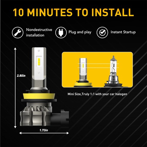 2PCs H8/H11/H16 Light Fog Driving DRL Bulbs Foglights 6500K White 2400LM 24W New - Picture 3 of 9